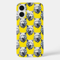 White Wolf Head Pattern Design Yellow