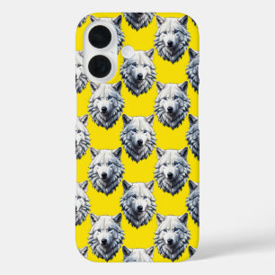 White Wolf Head Pattern Design Yellow iPhone 16 Case