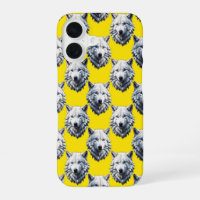 White Wolf Head Pattern Design Yellow