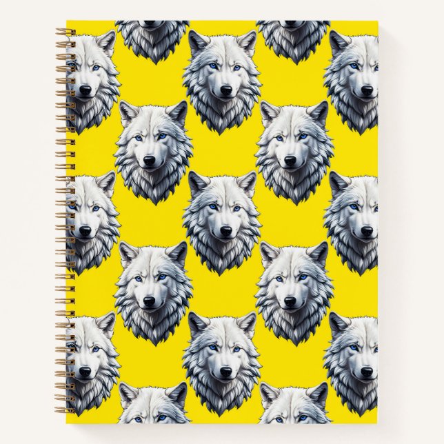 White Wolf Head Pattern Design Yellow  Notebook (Front)