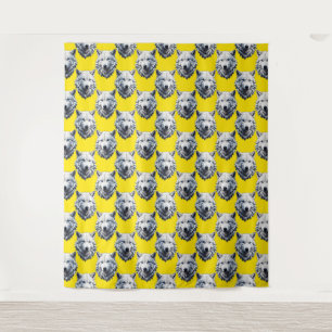 White Wolf Head Pattern Design Yellow  Tapestry