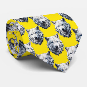 White Wolf Head Pattern Design Yellow Tie