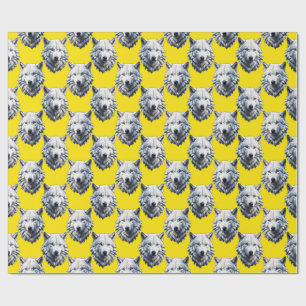 White Wolf Head Pattern Design Yellow Wrapping Paper