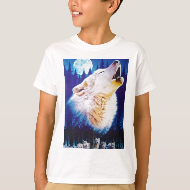 White Wolf Howling at the Full Blue Moon T-Shirt (Front)