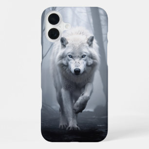 White Wolf in Foggy Forest iPhone 16 Plus Case