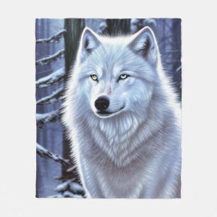 White Wolf In Snowy Forest Blanket