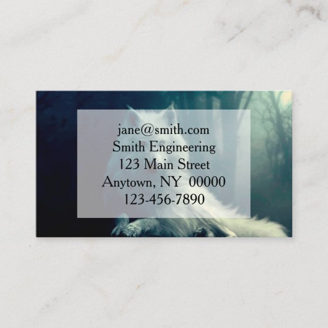 White wolf in the night forest business card (Front)