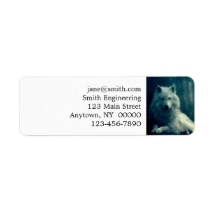 White wolf in the night forest return address label