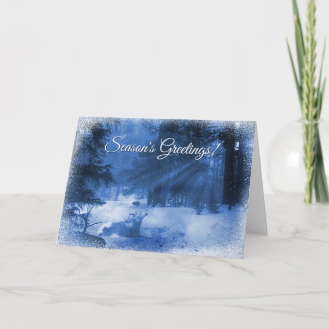 White Wolf in the Snow Season's Greetings Cards (Front)