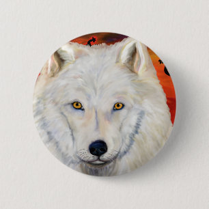 White Wolf Kokopelli 6 Cm Round Badge