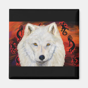 White  Wolf  Kokopelli Magnet