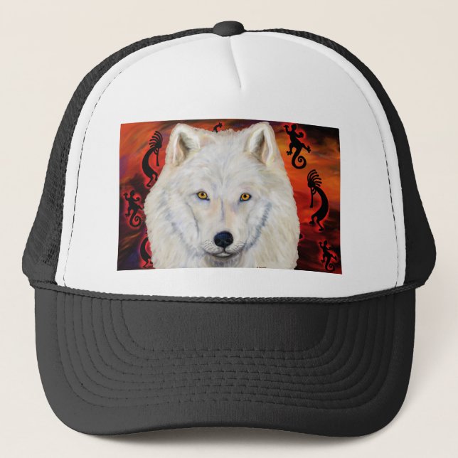 White  Wolf  Kokopelli Trucker Hat (Front)