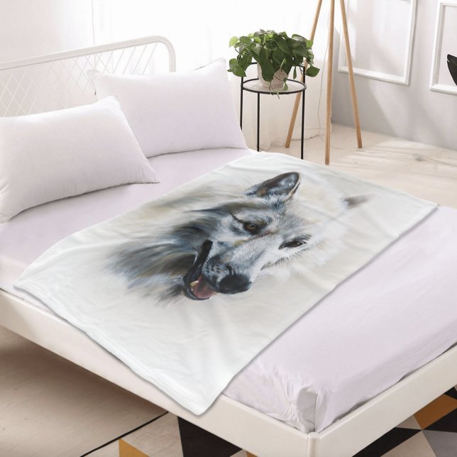 White Wolf Portrait Fleece Blanket (Creator Uploaded)