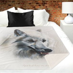 White Wolf Portrait Sherpa Blanket