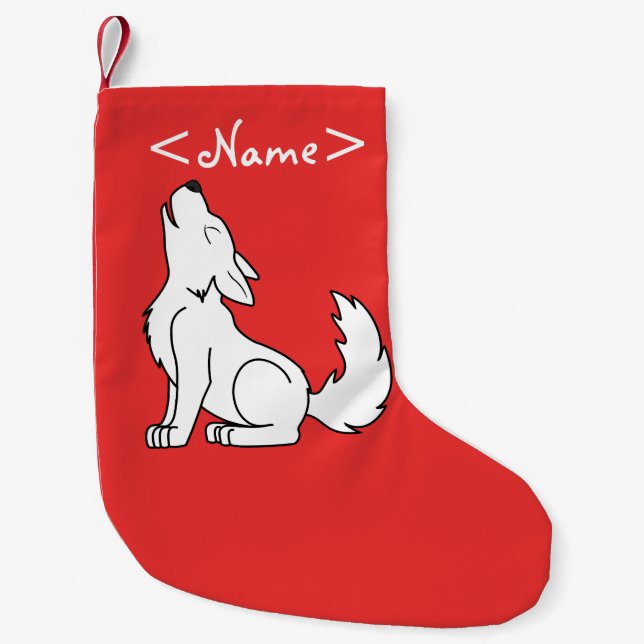 White Wolf Pup Howling Small Christmas Stocking (Front)