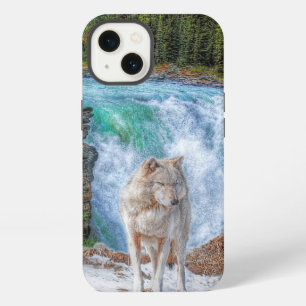 White Wolf & Rocky Mountain Waterfall Wildlife Art iPhone Case