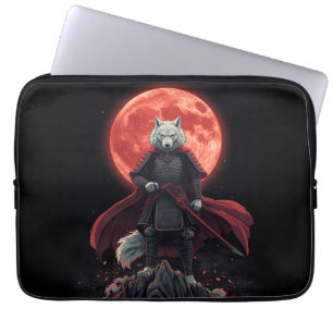 White Wolf Samurai Under the Crimson Blood Moon Laptop Sleeve