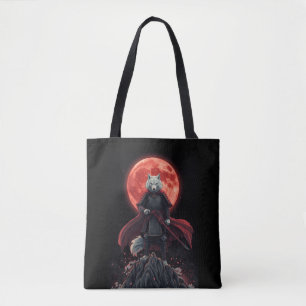 White Wolf Samurai Under the Crimson Blood Moon Tote Bag