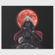White Wolf Samurai Under the Crimson Blood Moon