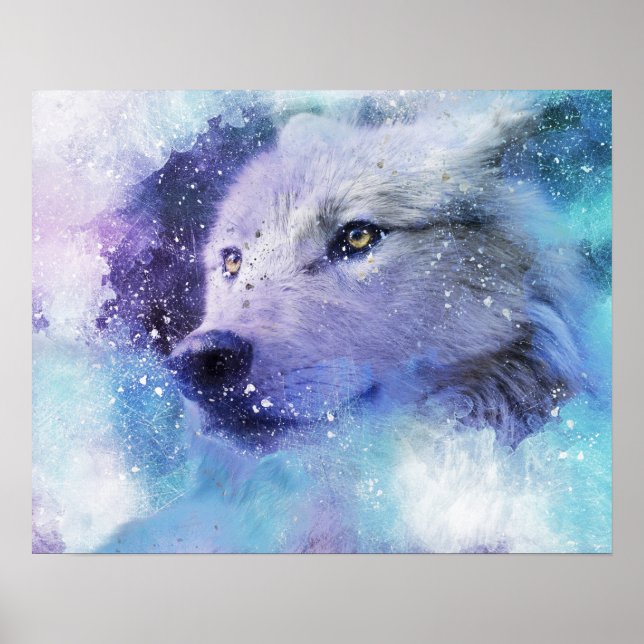 White Wolf Spirit Animal Arctic Blizzard Art Print (Front)