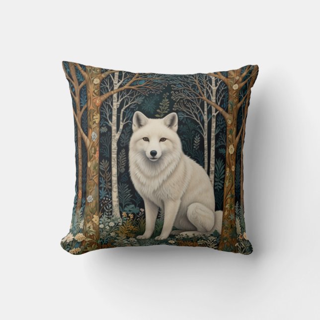 White wolf vintage boho woodland forest  cushion (Front)