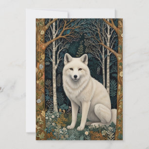 White wolf vintage boho woodland forest holiday card