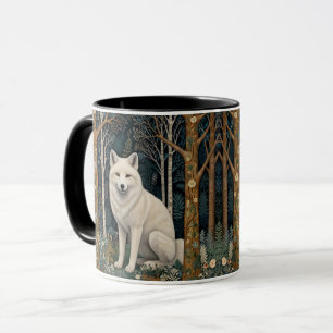 White wolf vintage boho woodland forest mug