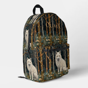 White wolf vintage boho woodland forest  printed backpack