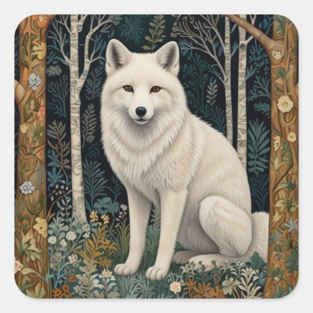 White wolf vintage boho woodland forest  square sticker (Front)