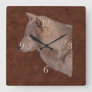 White Wolf Wildlife Portrait Art Square Wall Clock