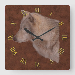 White Wolf Wildlife Portrait Art Square Wall Clock