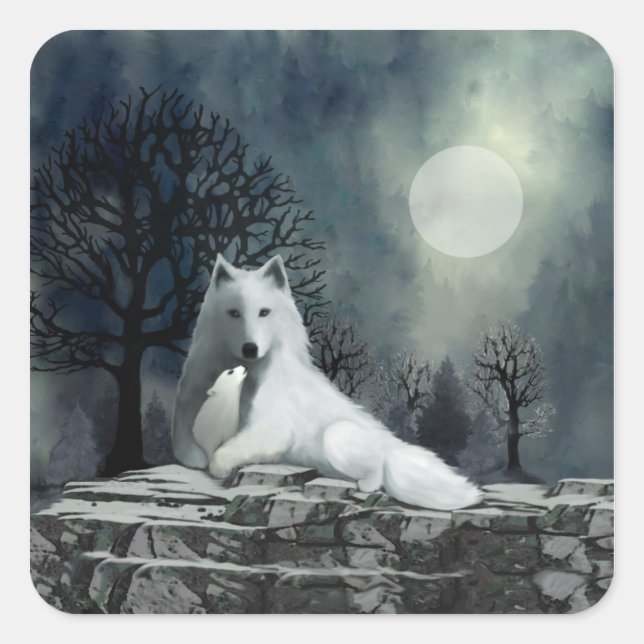 White Wolf with Pup Stickers (Front)