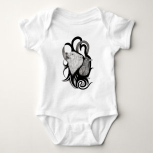 White Wolf with Raven Tribal Art Baby Bodysuit