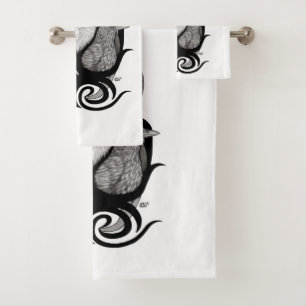 White Wolf with Raven Tribal Art Bath Towel Set