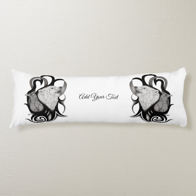 White Wolf with Raven Tribal Art Body Cushion (Front)