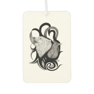White Wolf with Raven Tribal Art Car Air Freshener
