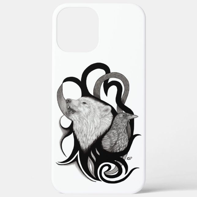 White Wolf with Raven Tribal Art Case-Mate iPhone Case (Back)