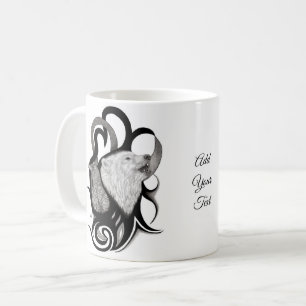 White Wolf with Raven Tribal Art Coffee Mug