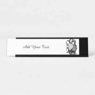 White Wolf with Raven Tribal Art Desk Name Plate