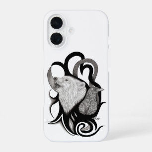White Wolf with Raven Tribal Art iPhone 16 Case