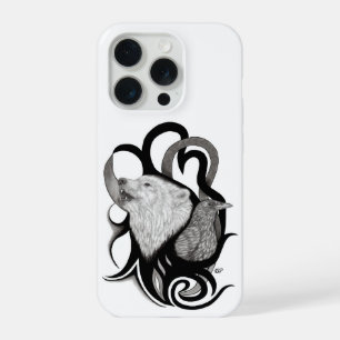 White Wolf with Raven Tribal Art iPhone 15 Pro Case