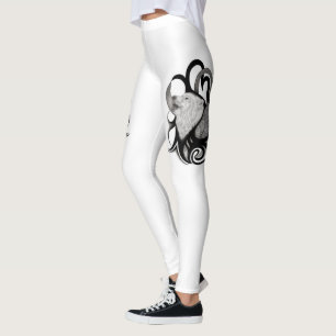 White Wolf with Raven Tribal Art Leggings