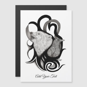 White Wolf with Raven Tribal Art Magnetic Invitation
