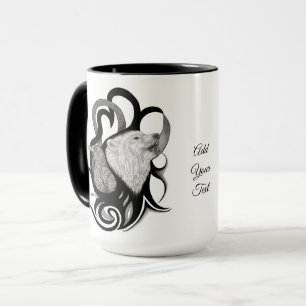 White Wolf with Raven Tribal Art Mug