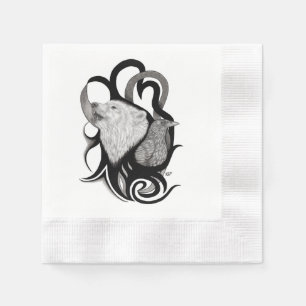 White Wolf with Raven Tribal Art Napkin