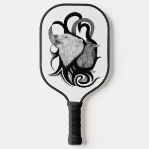 White Wolf with Raven Tribal Art Pickleball Paddle