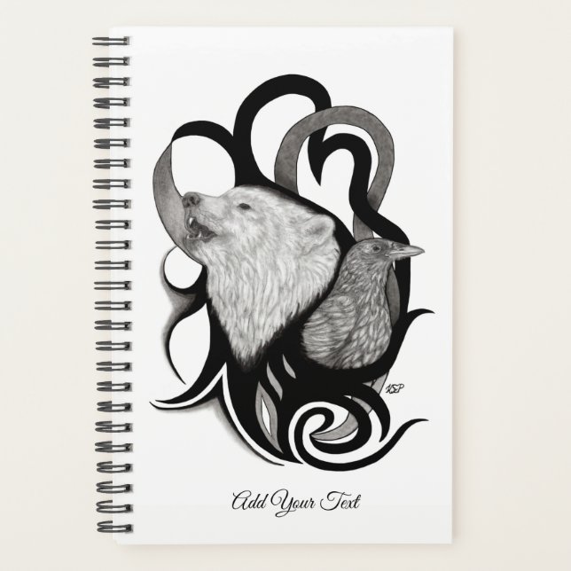 White Wolf with Raven Tribal Art Planner (Front)
