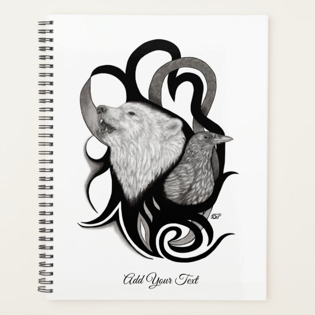 White Wolf with Raven Tribal Art Planner (Front)