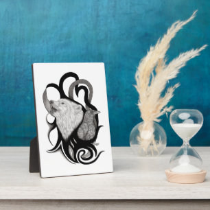 White Wolf with Raven Tribal Art Plaque
