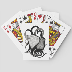White Wolf with Raven Tribal Art Playing Cards